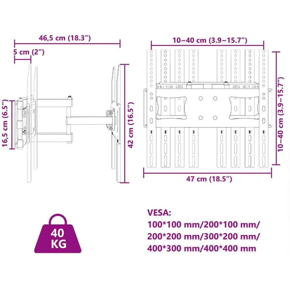 Supporto a Parete per Schermo 26""-70"" Max VESA 400x400 mm 40kg - Foto 9