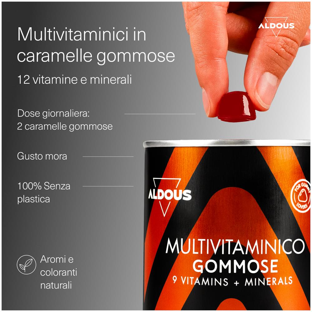 Multivitaminico in gummies Aldous | 120 caramelle gommose sapore naturale di mora - Foto 2