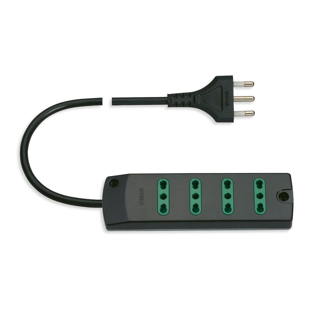 Presa Multipla 4 Prese Bipasso Spina Salvaspazio 16a Con Cavo 1,5m Nero - Foto 1