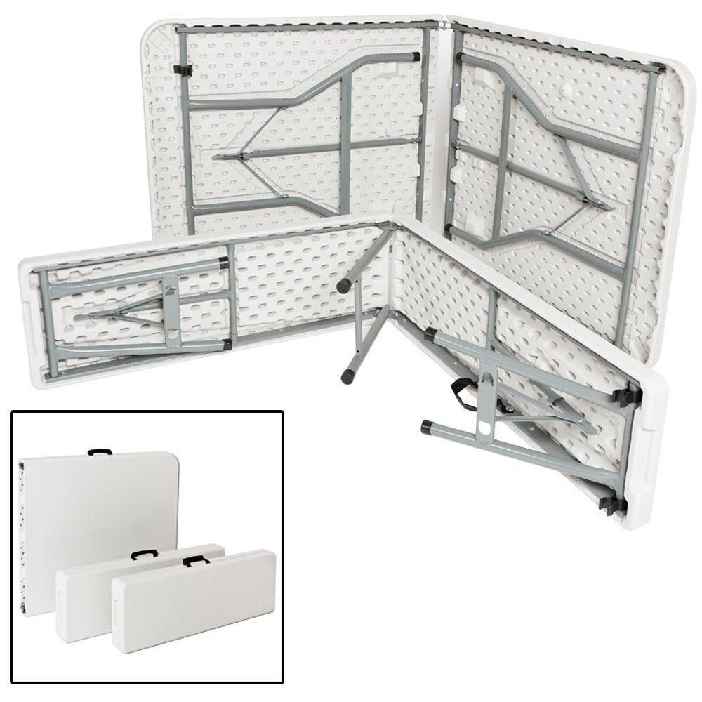 Set Tavolo Da Campeggio Giardino Con 2 Panche Pieghevole In Metallo E Pvc Bianco - Foto 2