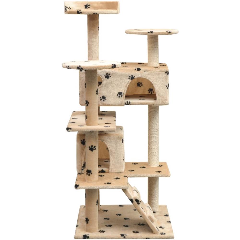 Albero Per Gatti Tiragraffi Sisal 125 Cm Zampe Stampate Beige - Foto 2