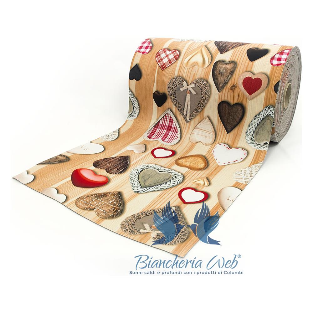 BIANCHERIAWEB Tappeto Passatoia Antiscivolo con Stampa Digitale Disegno Mosaico Legno 50x90 Cuore di Legno