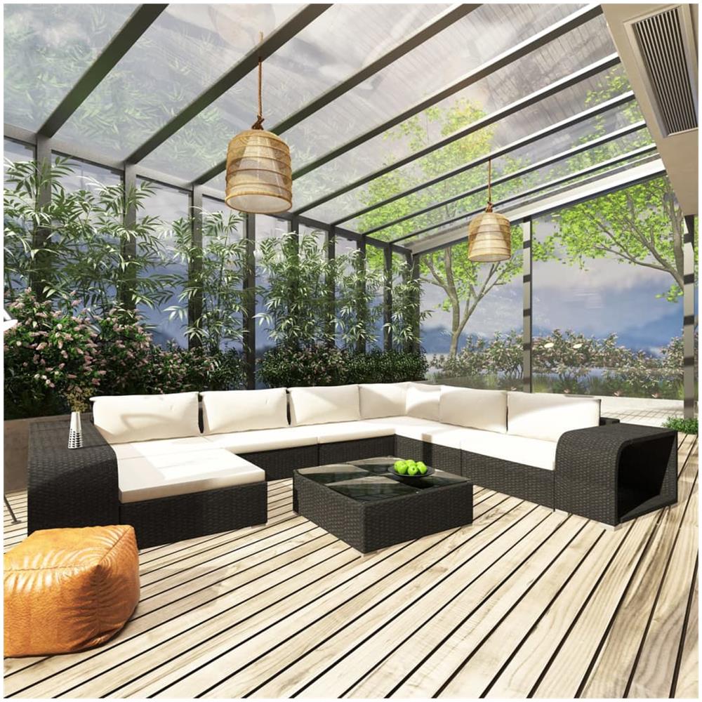 Set Divani Da Giardino 10 Pz Con Cuscini In Polyrattan Nero - Foto 1