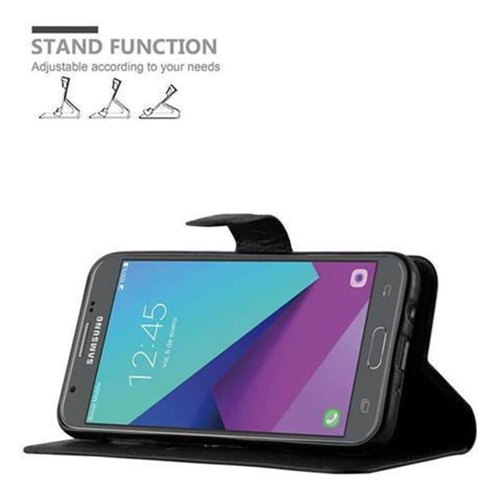 Custodia Compatibile Con Samsung Galaxy J3 2017 Us Version In Nero Carbone - Coperchio Protettiva Con Chiusura Magnetica, Funzione Stand E Tasca Per Le Carte - Foto 6
