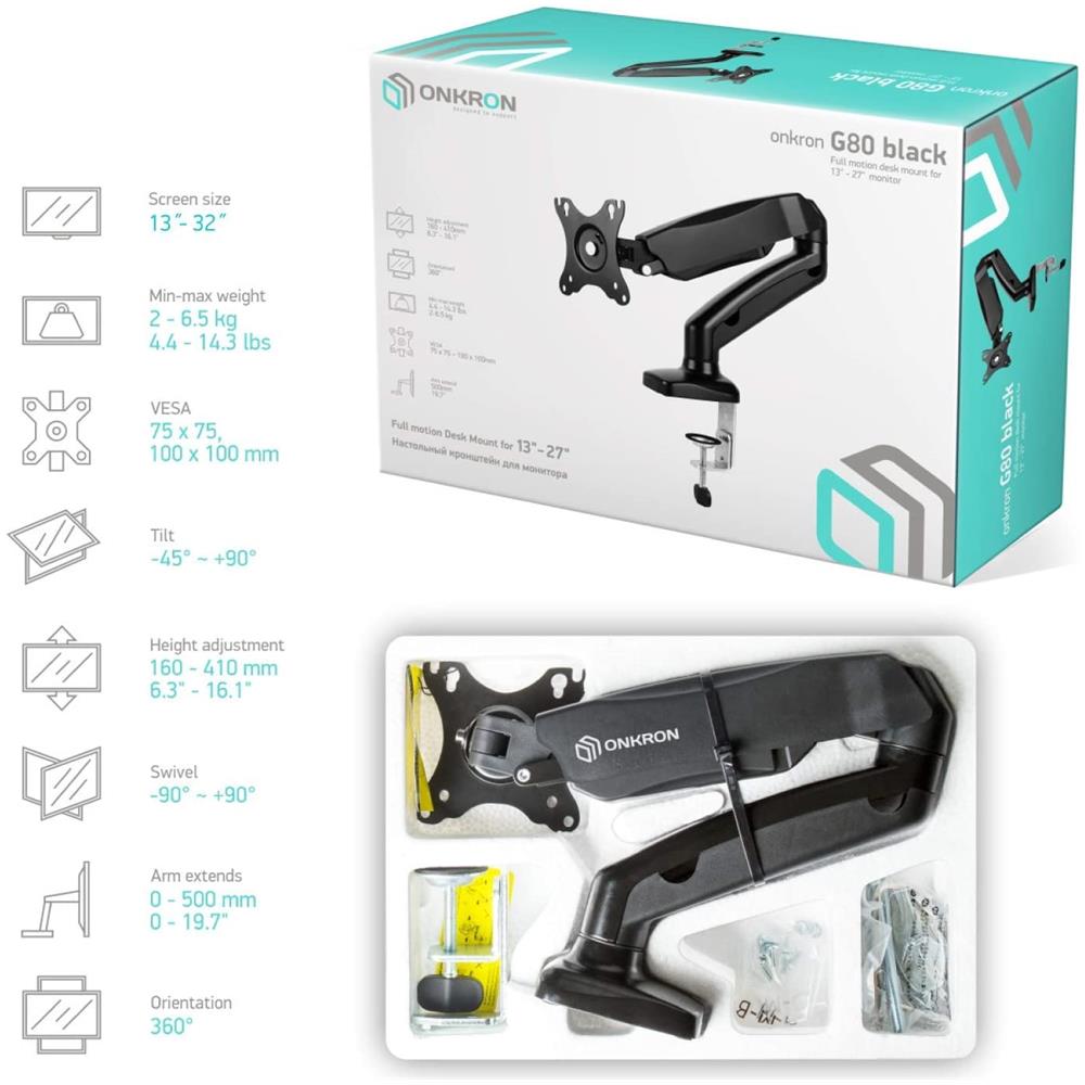 Onkron Supporto Monitor Da Scrivania Per Schermi 13-27 Pollici Vesa Compatibile Max 100 X 100 Mm Lcd Led Girevole Con Molla A Gas Per Ufficio Casa - Foto 2