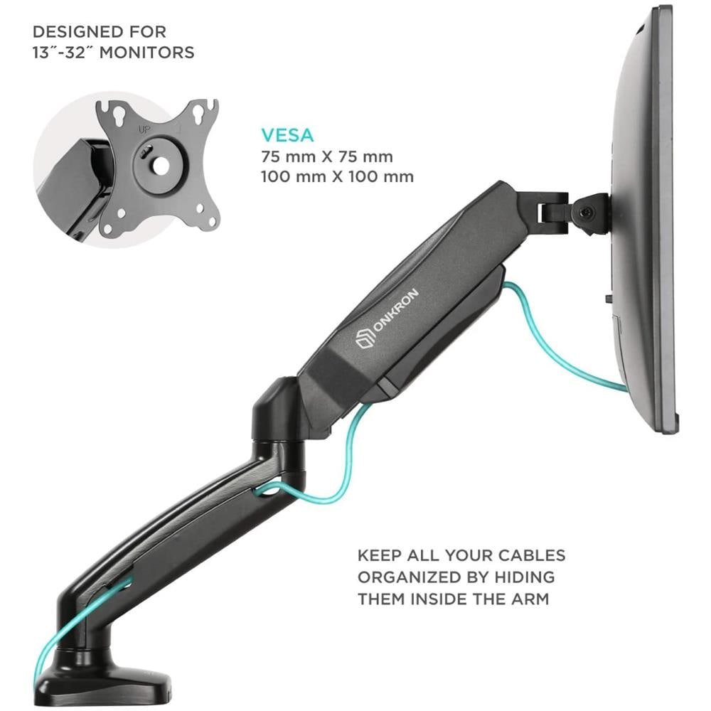 Onkron Supporto Monitor Da Scrivania Per Schermi 13-27 Pollici Vesa Compatibile Max 100 X 100 Mm Lcd Led Girevole Con Molla A Gas Per Ufficio Casa - Foto 6