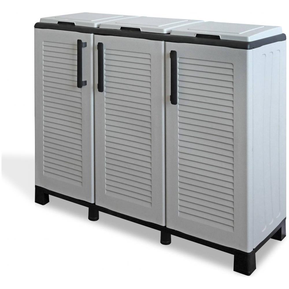 Armadio Portarifiuti Da Esterno O Interno, Mobile Porta 3 Sacchi A 3 Ante, 100% Made In Italy, Cm 102x37h90, Colore Grigio Chiaro - Foto 2