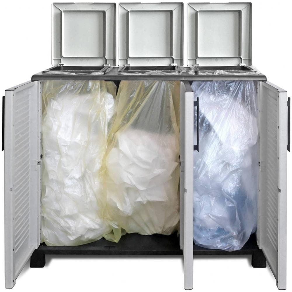 Armadio Portarifiuti Da Esterno O Interno, Mobile Porta 3 Sacchi A 3 Ante, 100% Made In Italy, Cm 102x37h90, Colore Grigio Chiaro - Foto 3