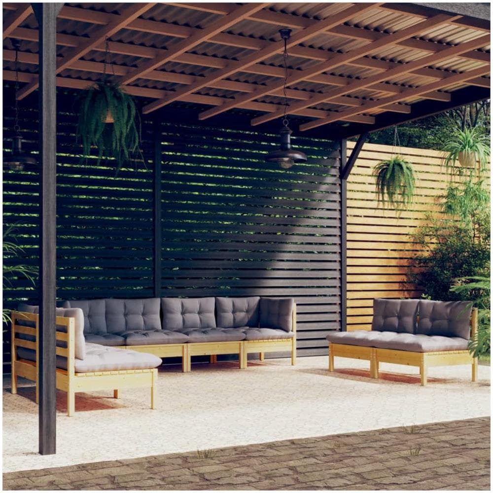Set Divani Da Giardino 8 Pz Con Cuscini Grigi Massello Di Pino - Foto 1