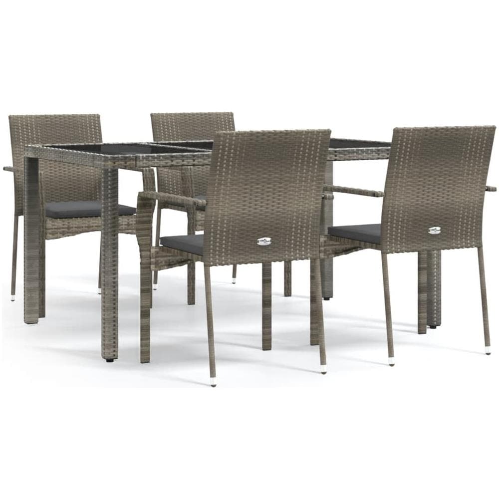 Set Da Pranzo Da Giardino 5 Pz Con Cuscini In Polyrattan Grigio - Foto 2