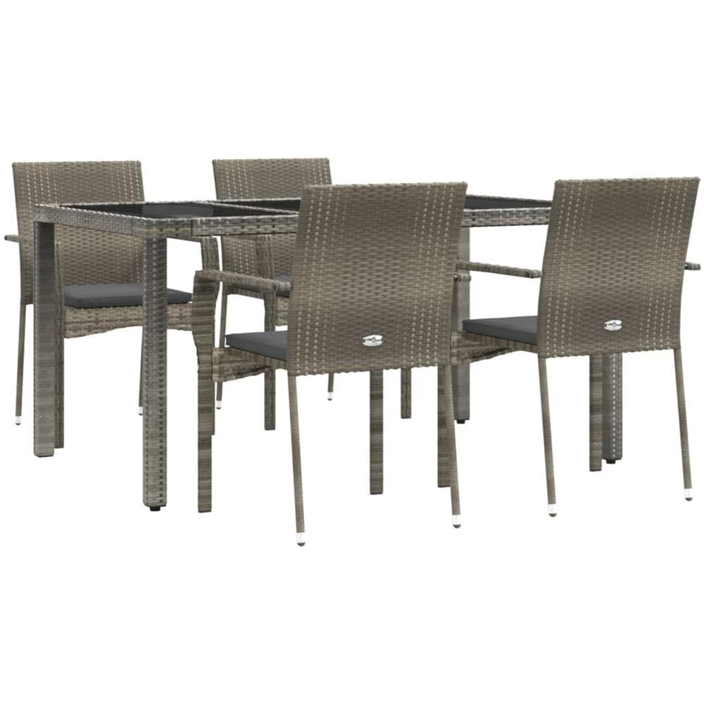 Set Da Pranzo Da Giardino 5 Pz Con Cuscini In Polyrattan Grigio - Foto 3