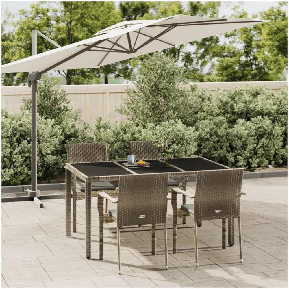 Set Da Pranzo Da Giardino 5 Pz Con Cuscini In Polyrattan Grigio - Foto 1