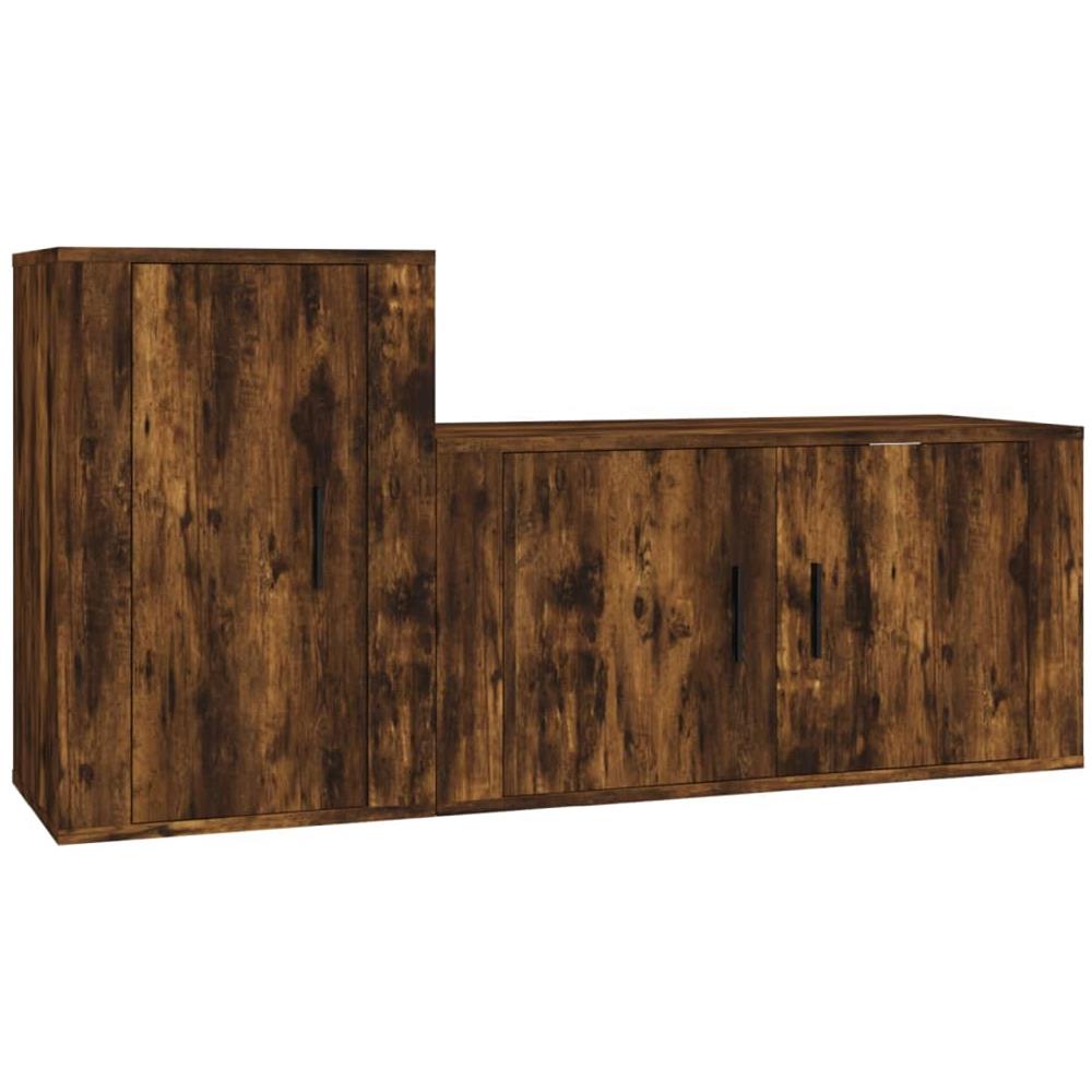 Set Mobili Porta Tv 2 Pz Rovere Fumo In Legno Multistrato - Foto 2