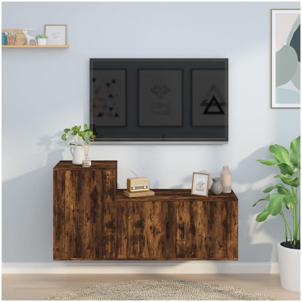 Set Mobili Porta Tv 2 Pz Rovere Fumo In Legno Multistrato - Foto 1