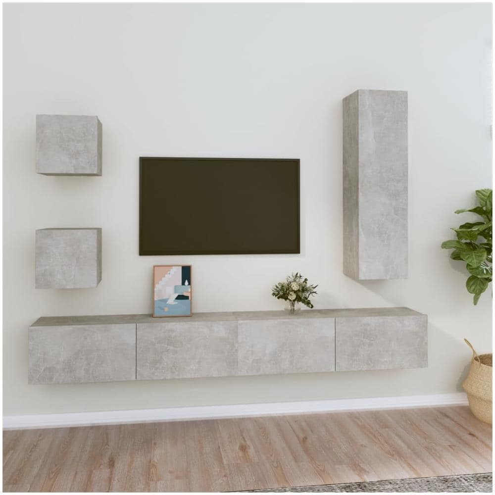 Set Di Mobili Porta Tv 5 Pz Grigio Cemento In Legno Multistrato - Foto 1