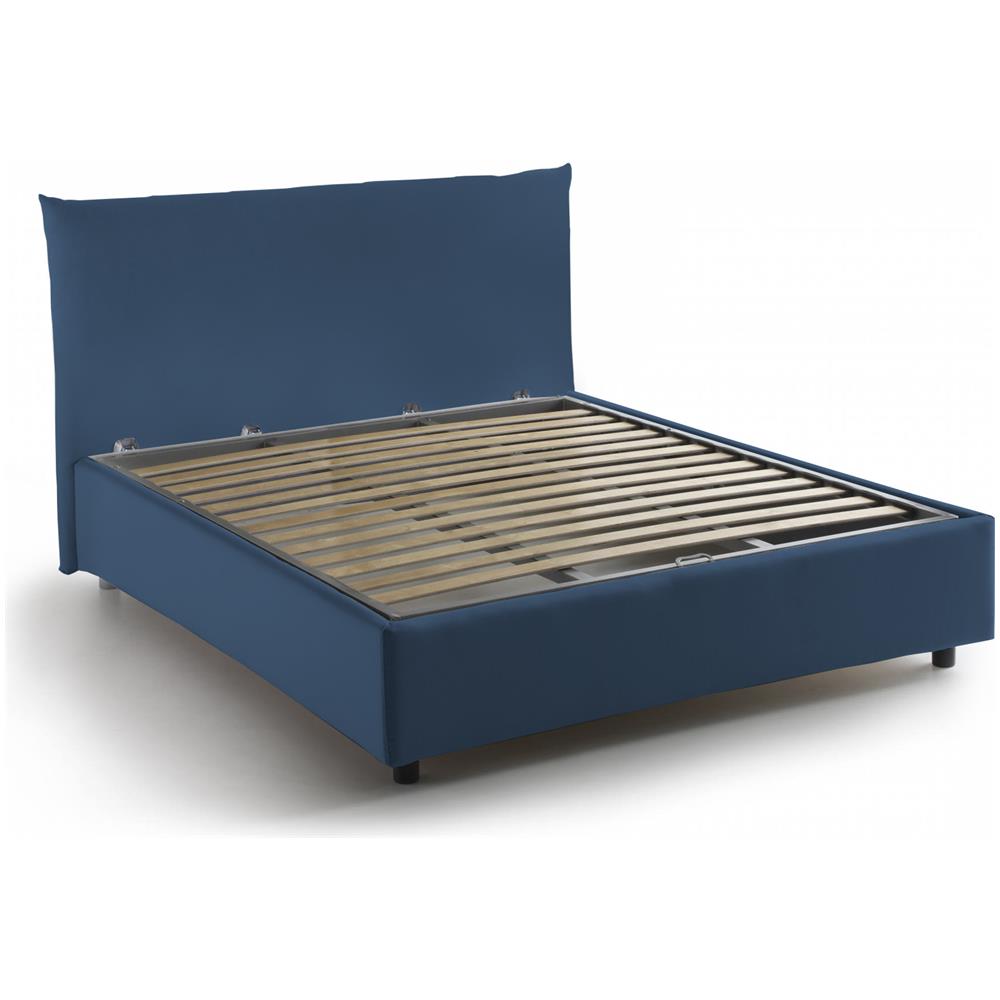 Letto Piazza E Mezza Ornella, Letto Contenitore Con Rivestimento In Tessuto, 100% Made In Italy, Apertura Frontale, Adatto Per Materasso Cm 120x190, Blu - Foto 4