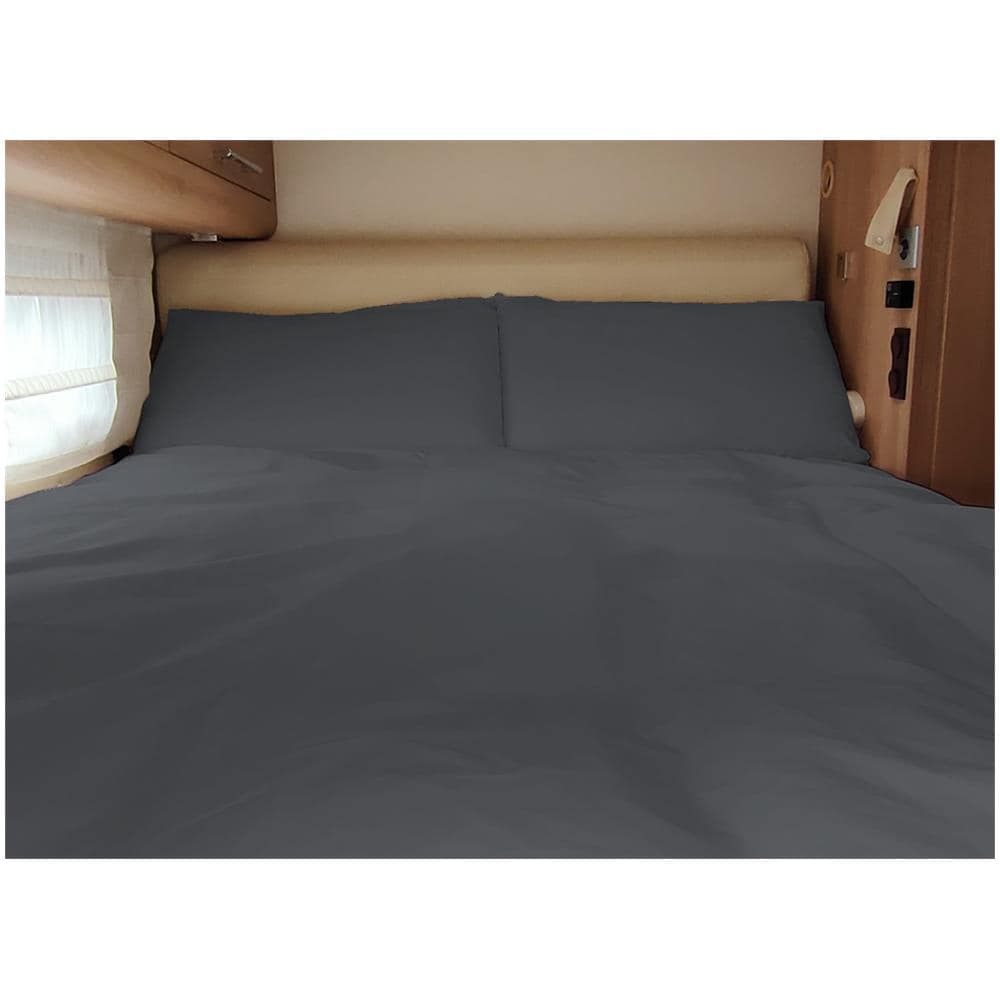 Completo Lenzuola Camper Roulotte 100% Cotone Personalizzabile Tinta Unita Matrimoniale Piombo - Foto 1