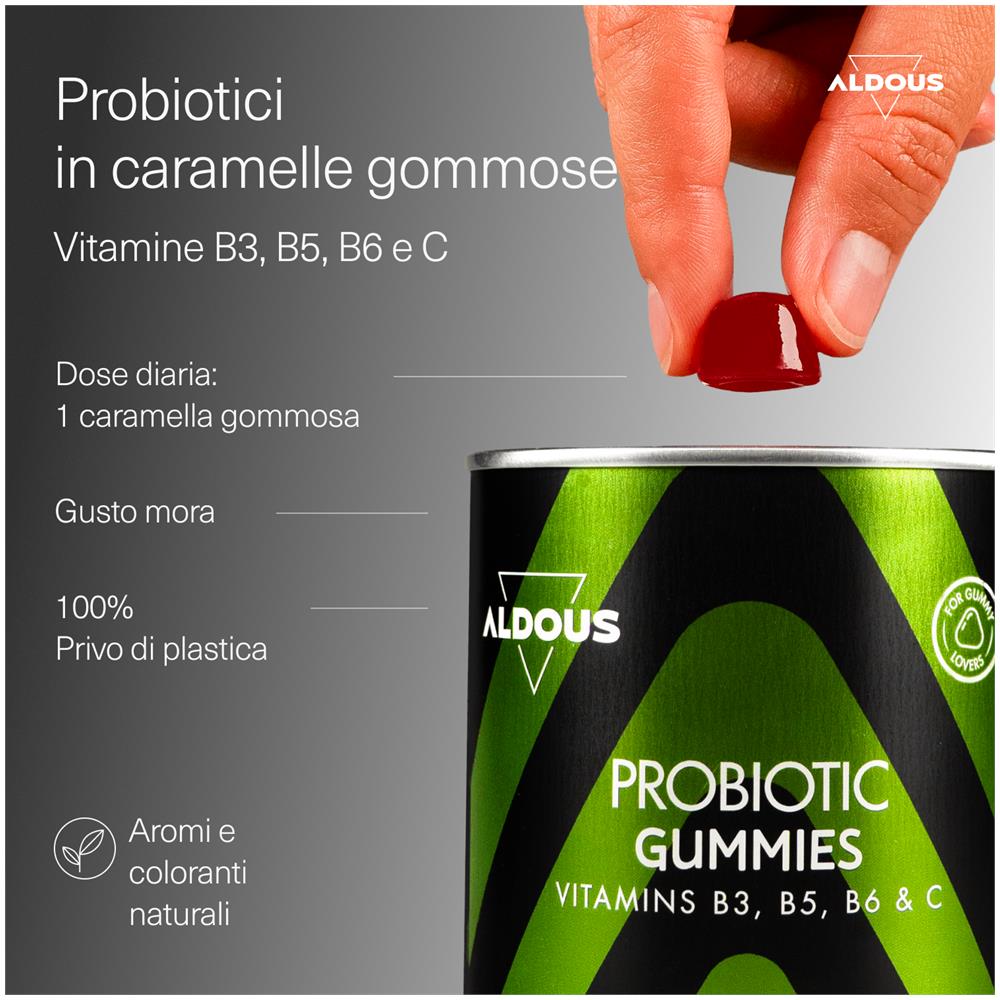 Probiotici con vitamine in gummies Aldous | 120 caramelle gommose gusto naturale di mora - Foto 2
