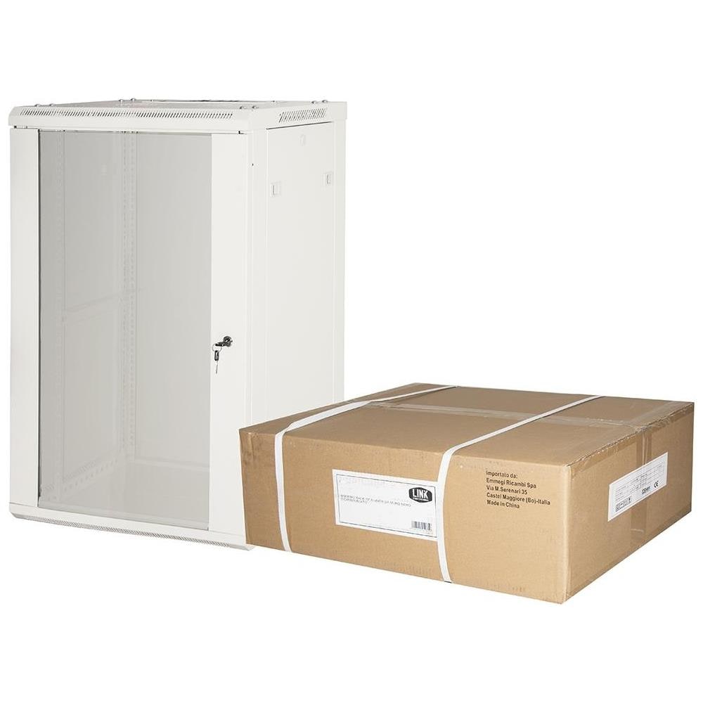 Armadio Rack 19" 18 Unità Da Muro (A) 905 x (L) 600 x (P) 450 Grigio Disassemblato Porta Vetro - Foto 1