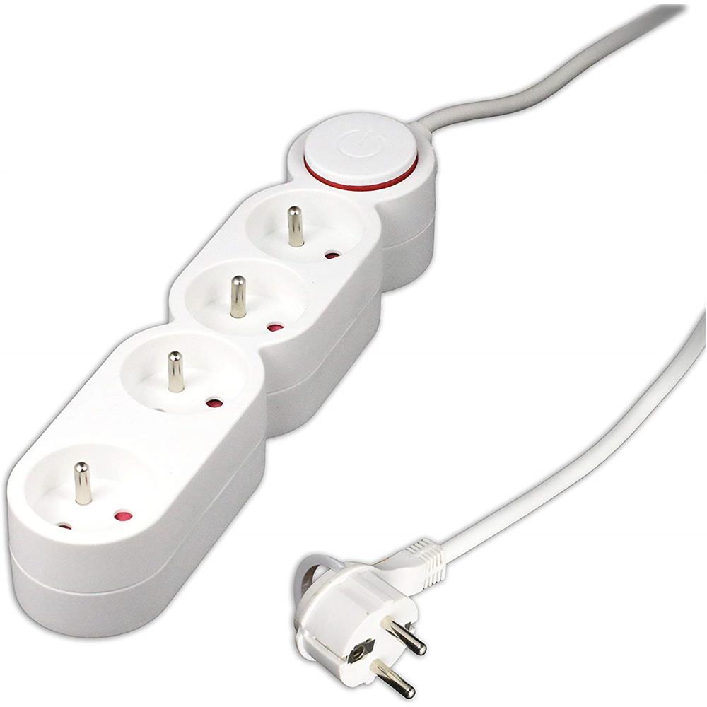 Ciabatta, 4 Prese Da 16 A + Interruttore, Cavo Ho5vvf 3g1 1,5 M, Con Spina Ultra Piatta, Colore: Bianco - Foto 2