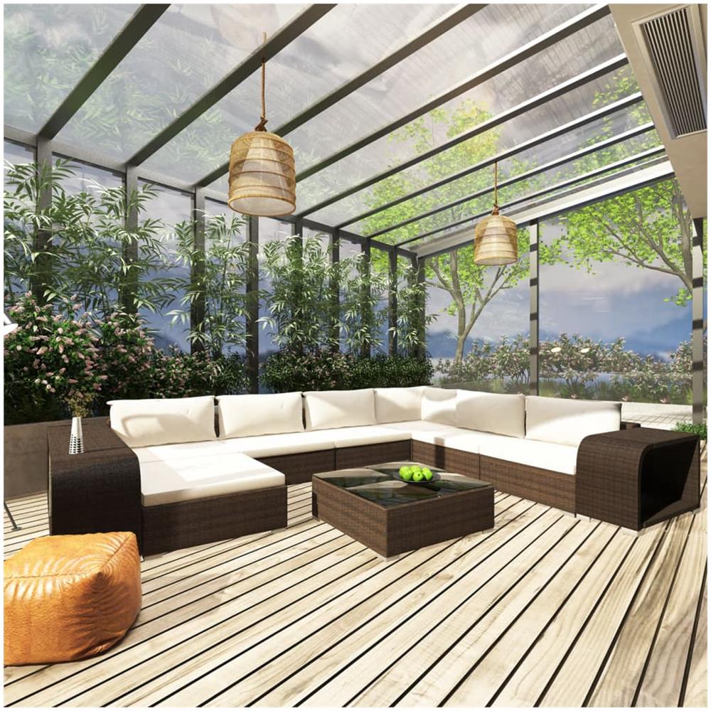 Set Divani Da Giardino 10 Pz Con Cuscini In Polyrattan Marrone - Foto 1