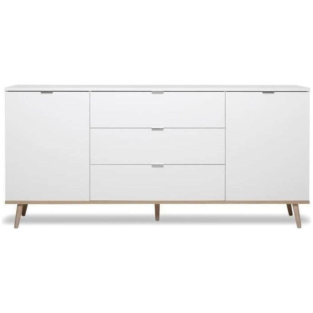 Mobile Credenza 2 Ante 3 Cassetti Bianco E Sonoma 180x40xh. 87 Cm - Foto 2