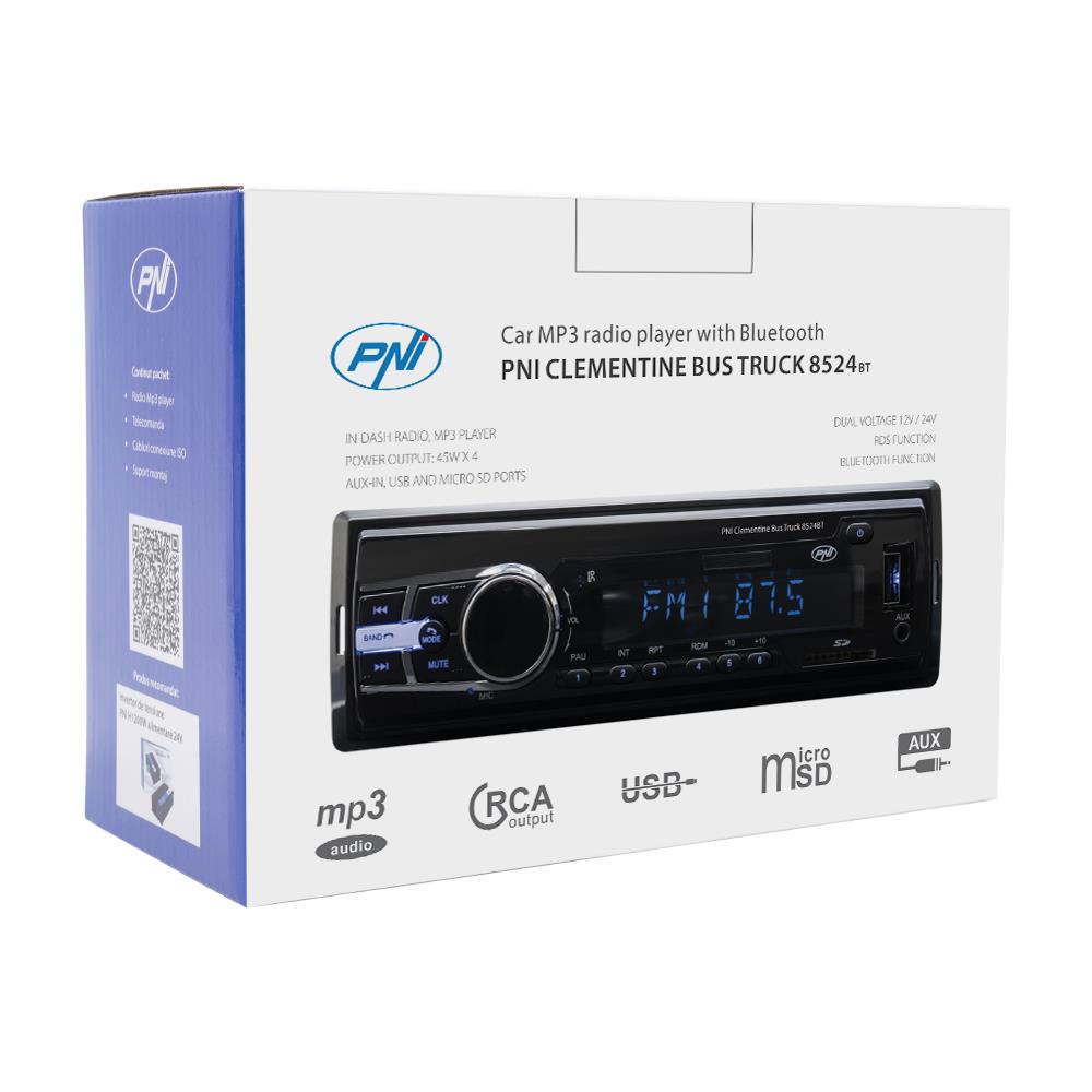 Lettore Mp3 Per Auto Clementine Bus Truck 8524bt 4x45w 12v / 24v 1 Din Con Sd, Usb, Aux, Rca E Bluetooth - Foto 6