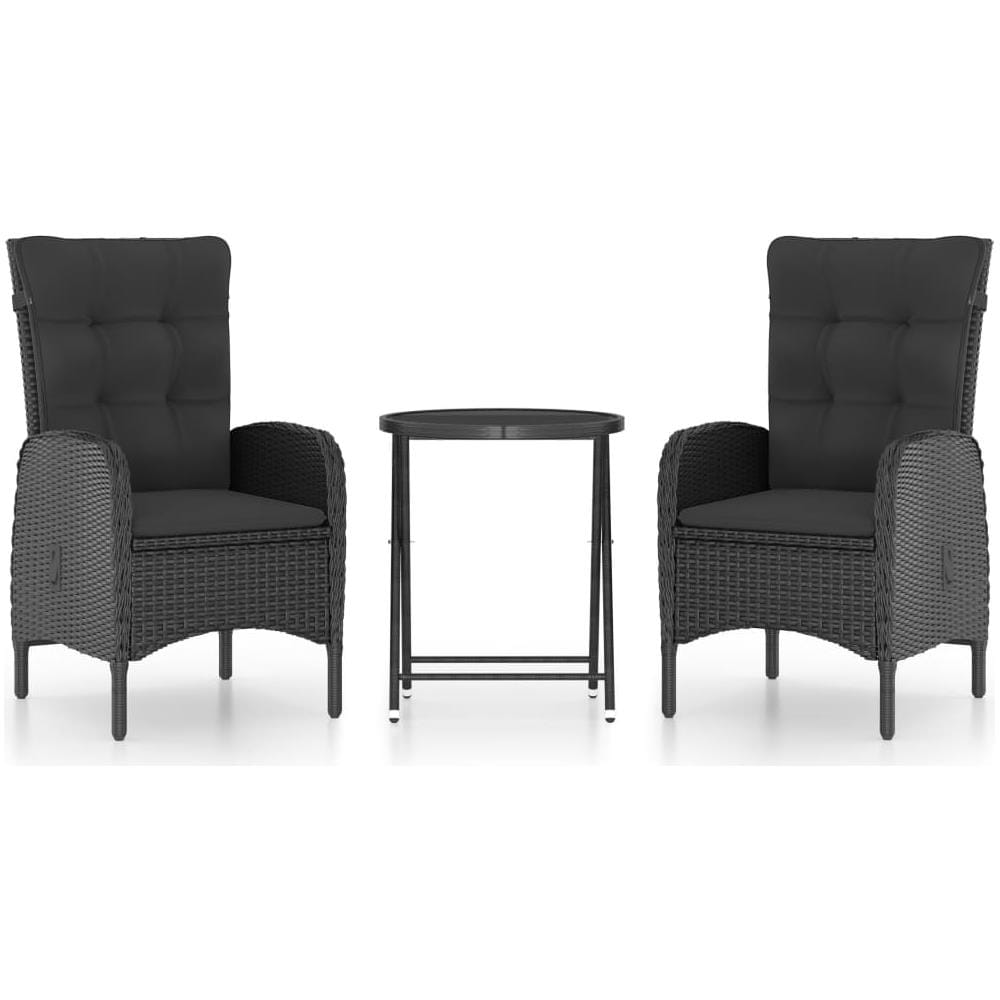 Set Da Bistrot Per Giardino 3 Pz In Polyrattan E Vetro Nero - Foto 1