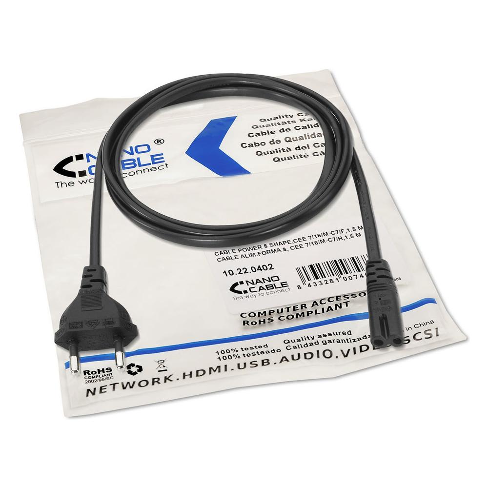 10.22.0402, Maschio / femmina, CEE7/16, C7 coupler, Dritto, Dritto, Nero - Foto 2