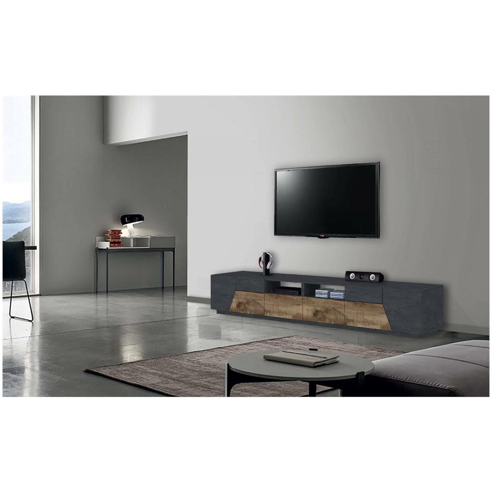 Mobile Porta Tv Gregorio, Credenza Bassa Da Soggiorno A 4 Ante, Base Porta Tv, 100% Made In Italy, Cm 260x43h46, Ardesia E Acero - Foto 1