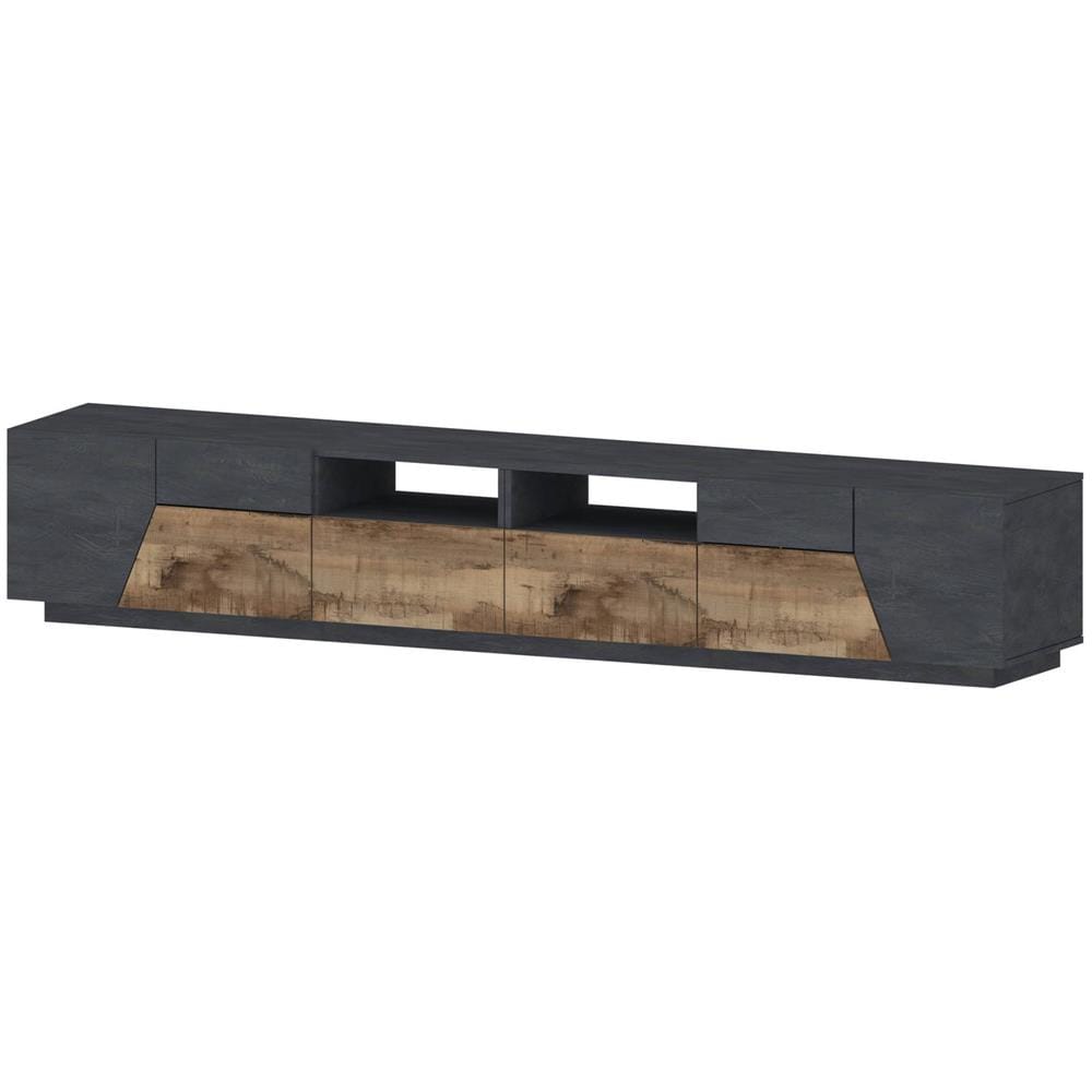 Mobile Porta Tv Gregorio, Credenza Bassa Da Soggiorno A 4 Ante, Base Porta Tv, 100% Made In Italy, Cm 260x43h46, Ardesia E Acero - Foto 2