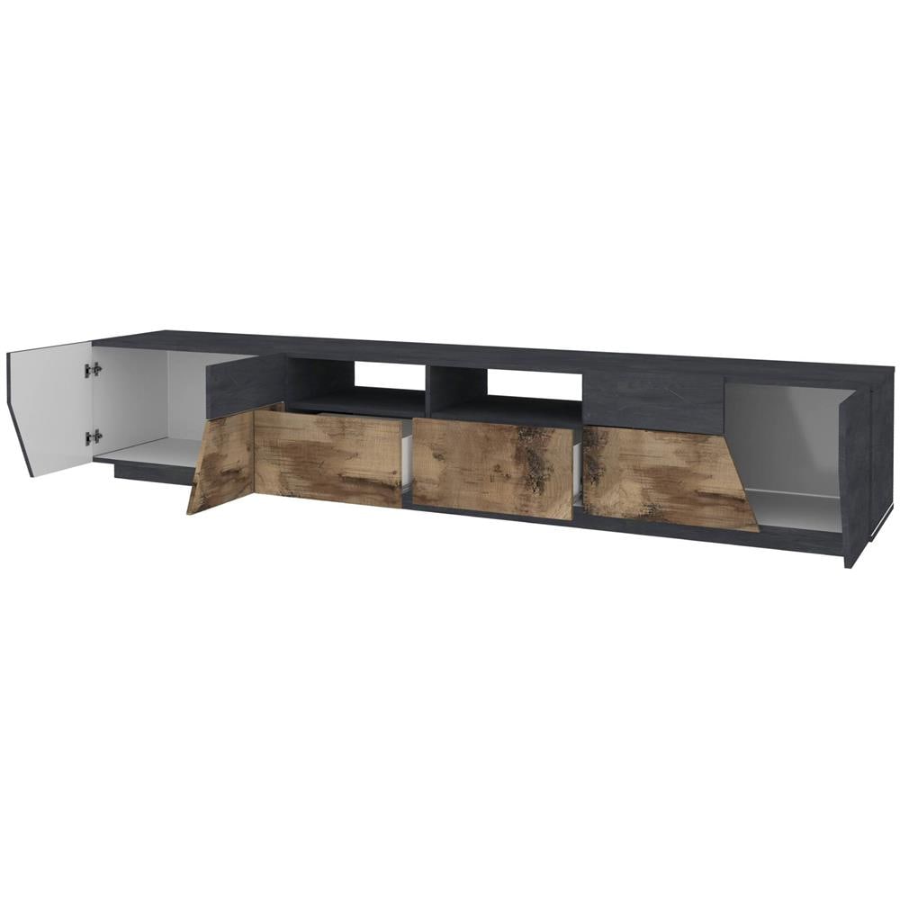 Mobile Porta Tv Gregorio, Credenza Bassa Da Soggiorno A 4 Ante, Base Porta Tv, 100% Made In Italy, Cm 260x43h46, Ardesia E Acero - Foto 4