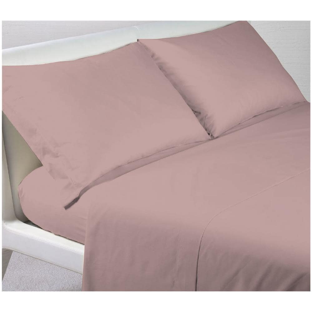 Completo Lenzuola In 100% Cotone Percalle Made In Italy Tinta Unita Singolo Rosa - Foto 1