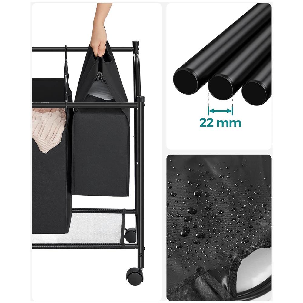 Cesto portabiancheria nero a 4 scomparti con ruote 140L - Foto 7