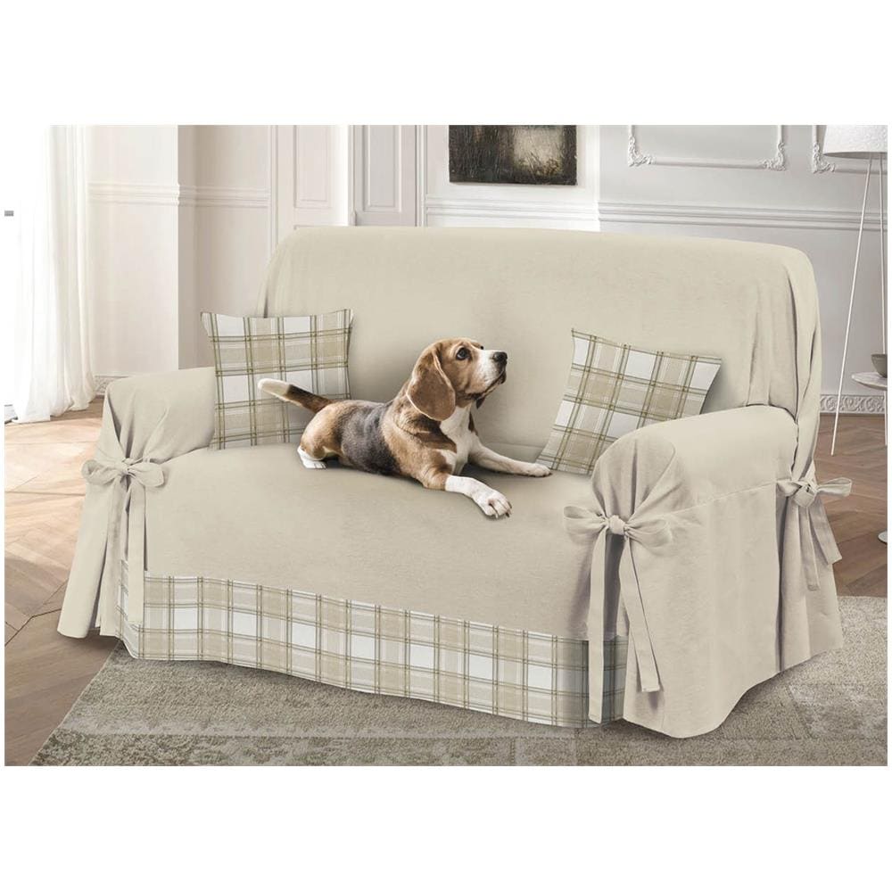 Copridivano Con Laccetti Disegno Scozia Colore Beige Modello O.B. 2 Posti Scozia - Foto 1