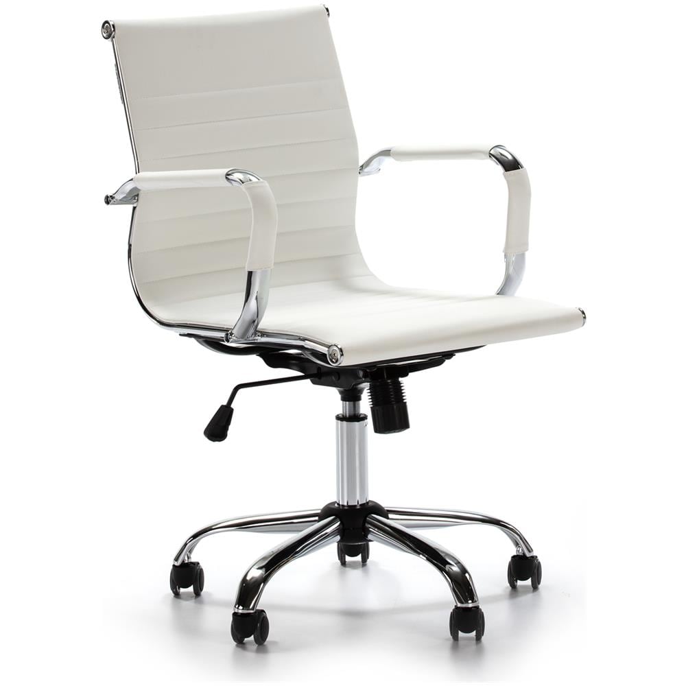Ufficio Croma Tilt Poltrona Bianca, Pelle Sintetica, Sedia Con Braccioli Esecutivo E Cuscino Imbottito, Regolabile In Altezza. - Foto 1
