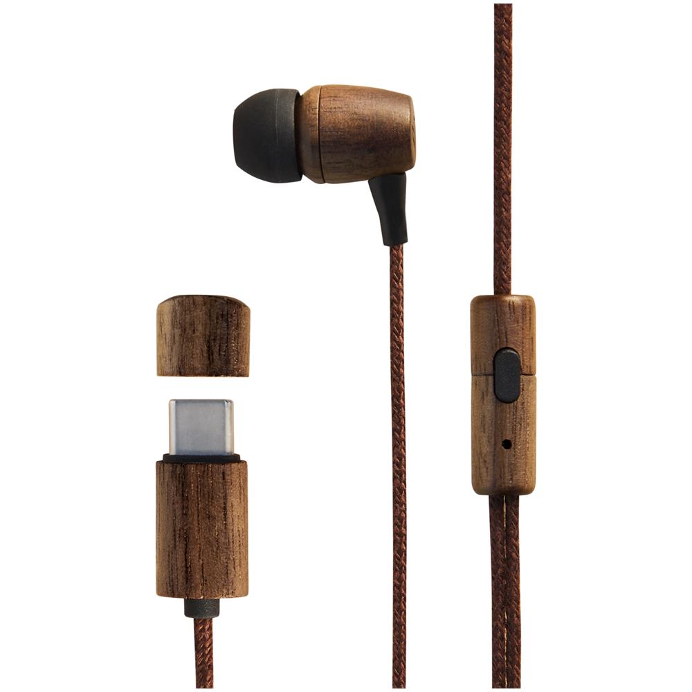 Earphones Eco (type C, In-ear, Sustainable Wood, Hemp Cable, Mic, Control Talk) Legno Di Noce - Foto 1