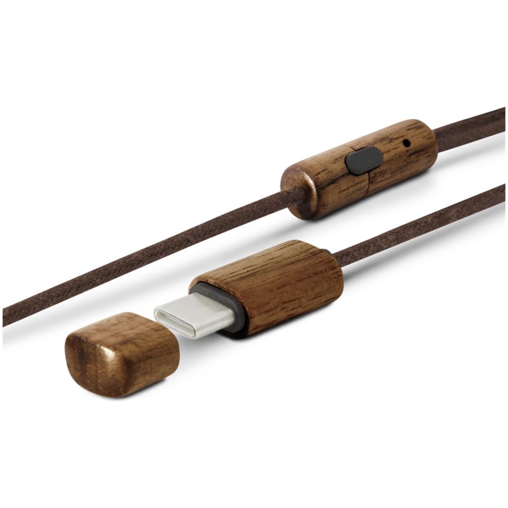 Earphones Eco (type C, In-ear, Sustainable Wood, Hemp Cable, Mic, Control Talk) Legno Di Noce - Foto 2