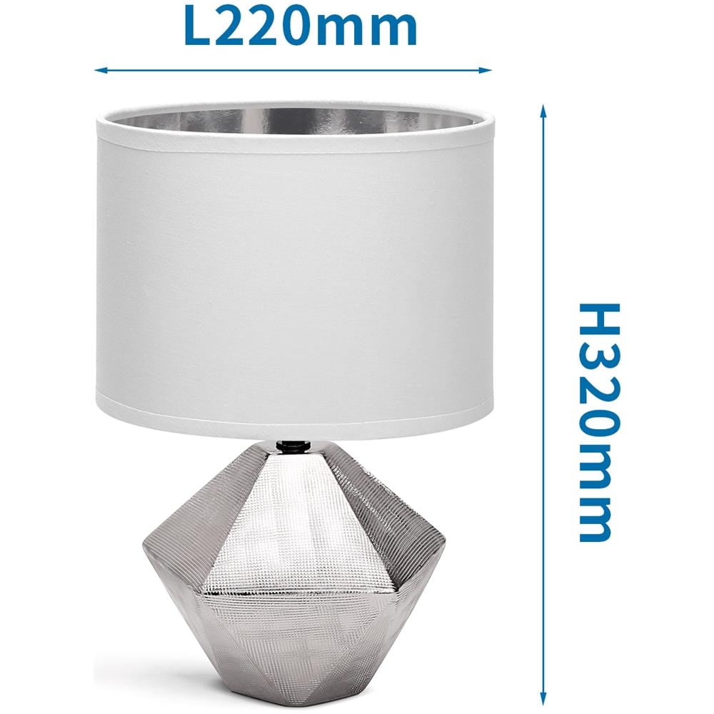 Aigostar Lampada Da Tavolo Comodino Moderna Base In Ceramica Argento Coprilume Stoffa Bianco - L220*w220*h320mm - Foto 2