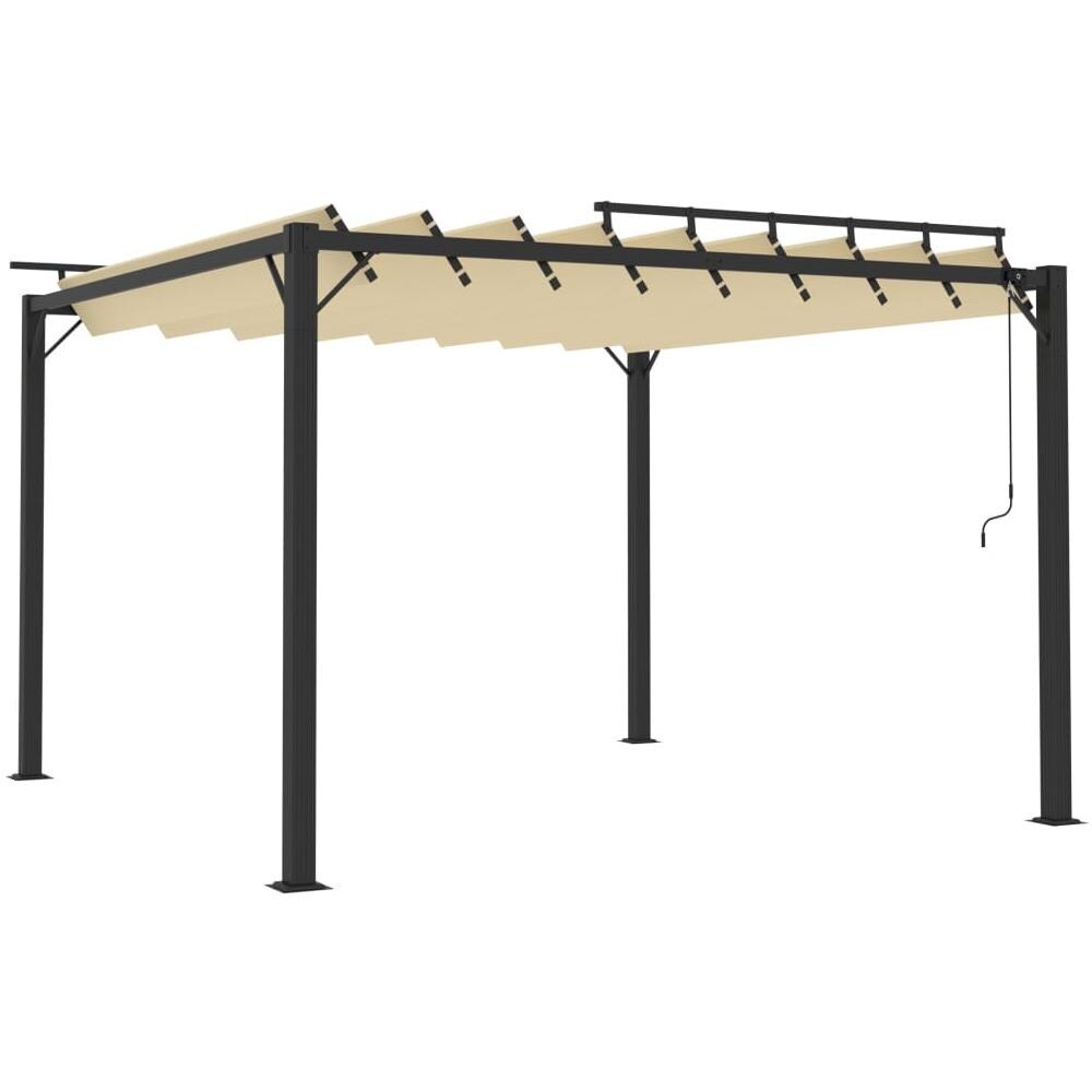 Gazebo con Tetto a Lamelle 3x3 m in Tessuto Crema e Alluminio - Foto 2