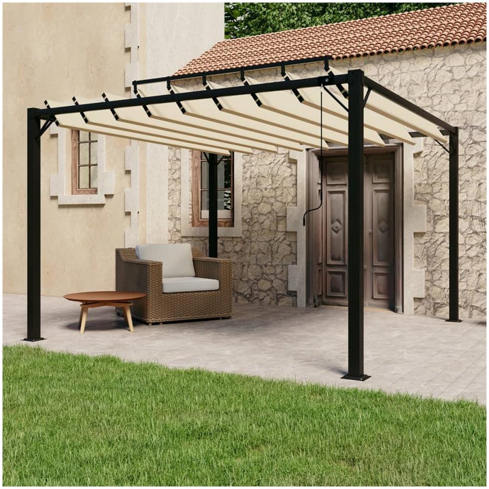 Gazebo con Tetto a Lamelle 3x3 m in Tessuto Crema e Alluminio - Foto 1