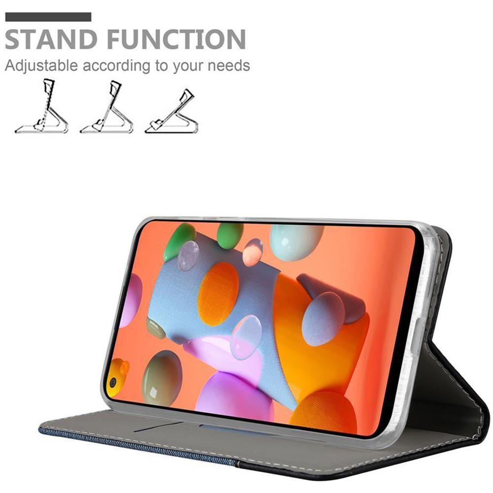 Custodia Compatibile Con Samsung Galaxy A11 In Blu Scuro Nero - Coperchio Protettiva Con Chiusura Magnetica, Funzione Stand E Tasca Per Le Carte - Foto 2