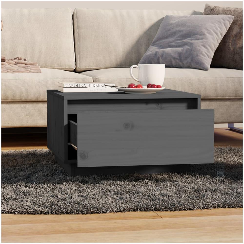 Tavolino Da Salotto Grigio 55x56x32 Cm Legno Massello Di Pino - Foto 3