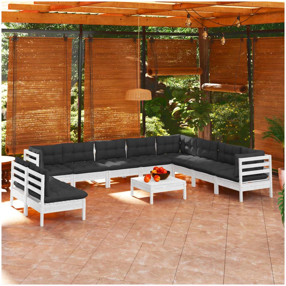 Set Divani Da Giardino 11 Pz Con Cuscini Bianchi Legno Di Pino - Foto 1