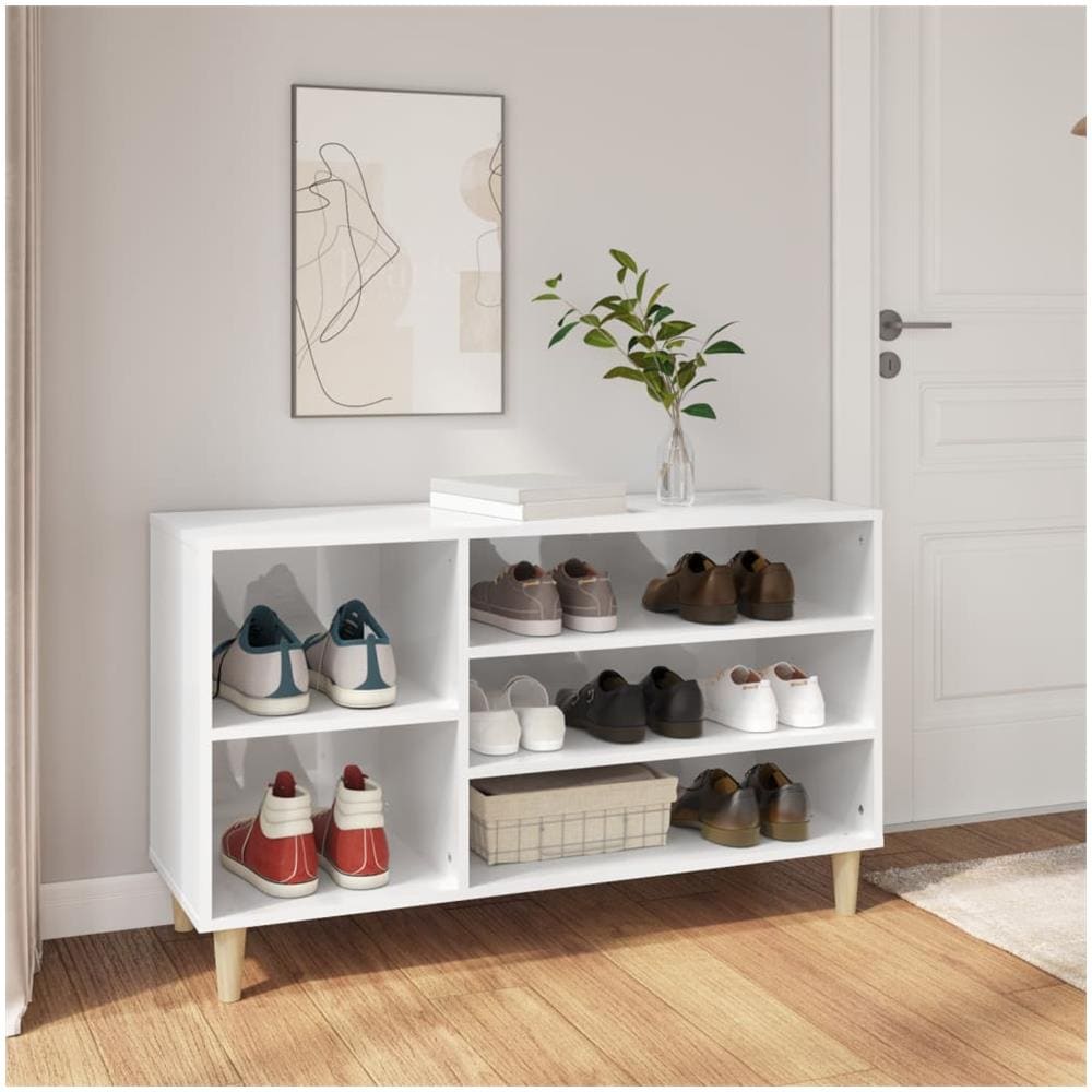 Scarpiera Bianco Lucido 102x36x60 Cm In Legno Multistrato - Foto 1