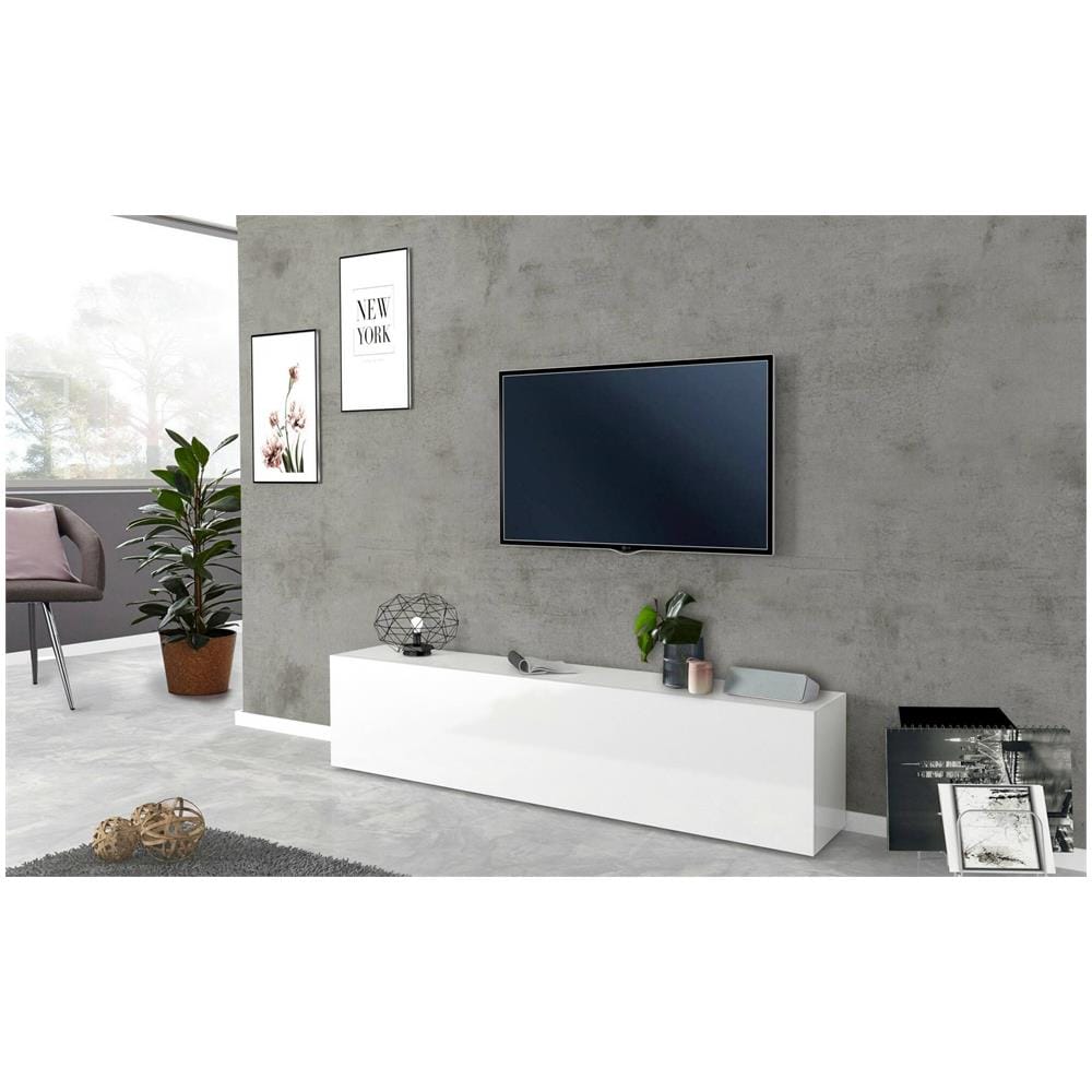 Mobile Porta Tv Christian, Credenza Bassa Da Soggiorno, Base Porta Tv, 100% Made In Italy, Cm 180x30h40, Bianco Lucido - Foto 1