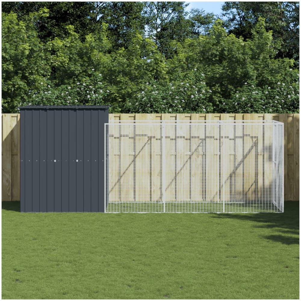 Casetta Cani con Corsa Antracite 165x455x181 cm Acciaio Zincato - Foto 1