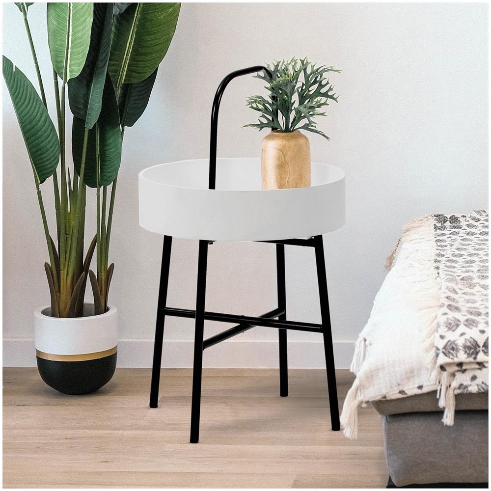 Tavolino Rotondo Jaipur Piano In Mdf Grigio E Struttura In Metallo Di Colore Nero Opaco / Diametro: 40 Cm - Foto 2