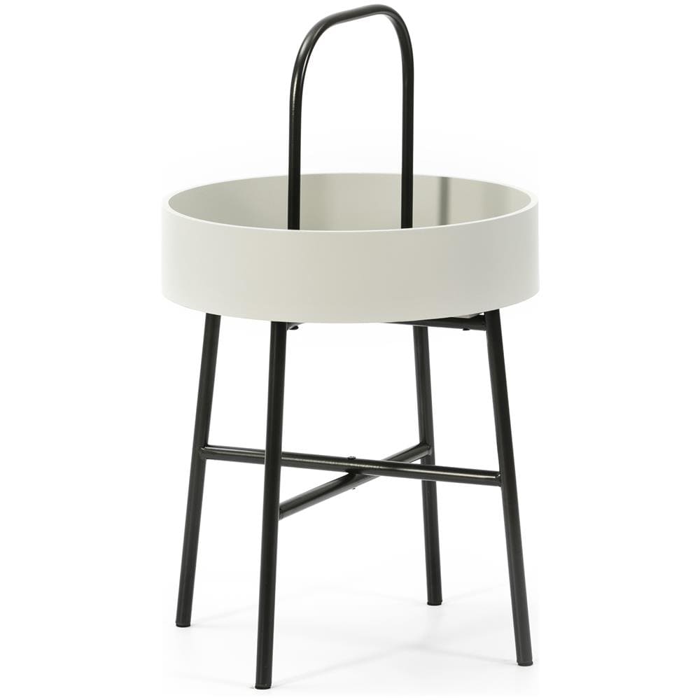 Tavolino Rotondo Jaipur Piano In Mdf Grigio E Struttura In Metallo Di Colore Nero Opaco / Diametro: 40 Cm - Foto 1