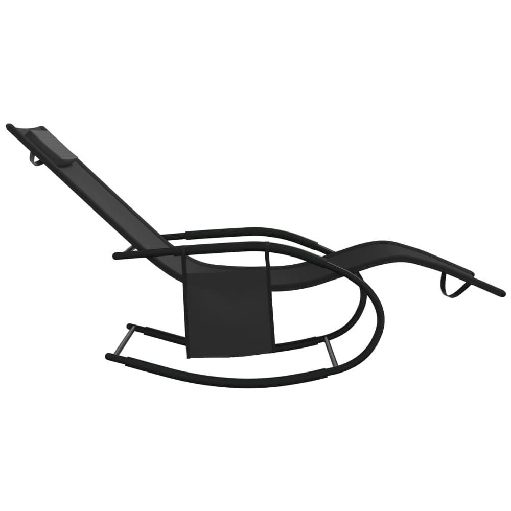 Lettino Prendisole a Dondolo in Acciaio e Textilene Nero - Foto 5